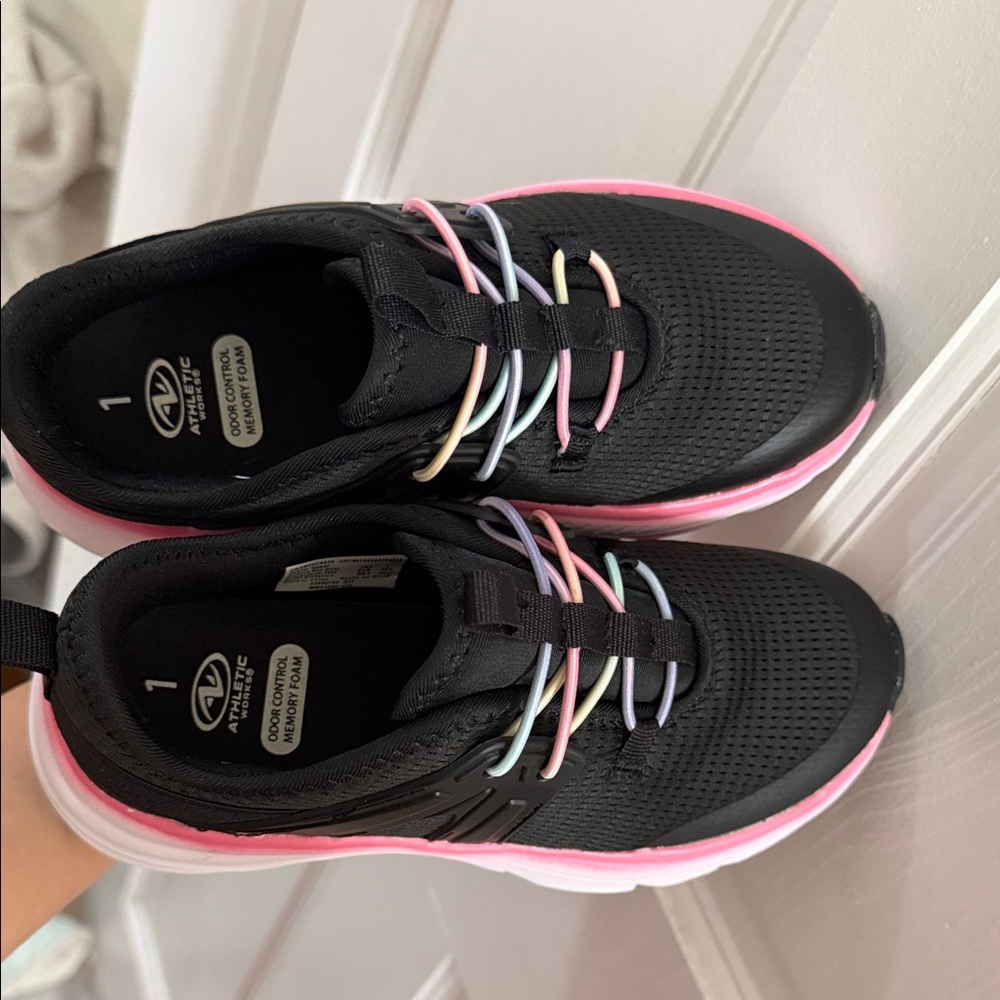 Athletic Works Black Sneakers with Pink Sole and Pastel Laces